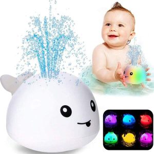 1pc Baby Bath Toy With Lights, Water Spraying Children's Bathroom Toy, Bathtub Toddler Bath Toys, Boy Girl Swimming Pool Bathroom Whale Water Spray Toys, Infant Bathtub Water Play Bath Toys (Batteries Not Included) (Remove Batteries After Use)Baby Toys,Bath Toys,Toddler Toys,Water Toys Kids,Swim Toys,Baby Boy White