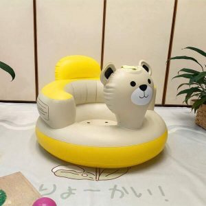 Outdoor Inflatable Baby Sit Chair, Comfortable And Portable, Suitable For Camping Out Family Courtyard Baby Seat, Cute Teddy Bear gray and yellow