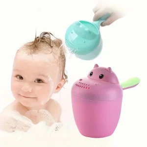 1pc Hippo Shaped Kids Shampoo Cup Bathing Water Ladle Shower Spoon Pink