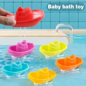 6PCS Colorful Children Bathroom Stackable Floatable Boat Toys For Baby Bathing, Beach Fun, Pool Interaction, Summer Water Play Floating Boat Toy Set, Random Color Multicolor