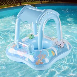 1pc Inflatable Sunshade Bell Swimming Ring Seat Ring Float Underarm Ring Outdoor Beach Toy Pool Floating Bed Suitable For Swimming Pool Parties Sunbathing! Blue