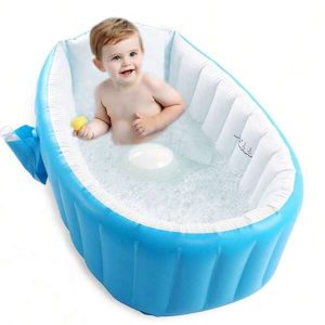 1 Portable Baby Inflatable Bathtub - Non Slip, Foldable Shower Basin, Travel Friendly, Children's Mini Air Swimming Pool - Perfect Gift For Holidays Blue