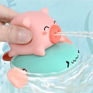 1pc Little Pig Riding Flying Fish Baby Shower Toy Children Playing In Water Little Pig Baby Shower Swimming Toy Boys And Girls Cute Pig Flying Fish Children Clockwork Baby Playing In Water Shower Sprinkling Swimming Toy,Bath Toys,Black Friday, Christmas Gifts Multicolor