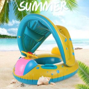 1 Pc Pool Float, Topist Inflatable Swimming Ring With Adjustable Sun Shade Pool Float, Topist Inflatable Swimming Floats Rinopy Safety Seat Multicolor