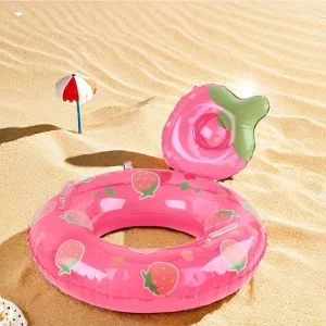 1PC Inflatable Strawberry Swimming Ring With Backrest -Friendly PVC, Inflatable Swimming Ring For Beach Pool Party, Holiday Birthday Gift Pink