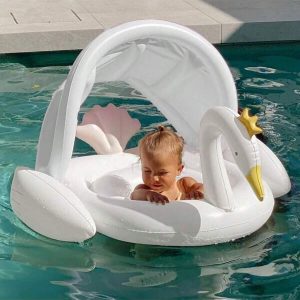 1 Pc Baby Float - Princess Swan Multi. With Removable Sun Canopy, Soft Leg Supports And Inflatable Head Rest For Comfort. Durable  PVC Seat With Canopy