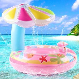 1pc Inflatable Sunshade Mushroom Seat Ring, Thicken Floating Ring Underarm - Life Buoy Swimming Ring For Pool And Floating On The Water Pink