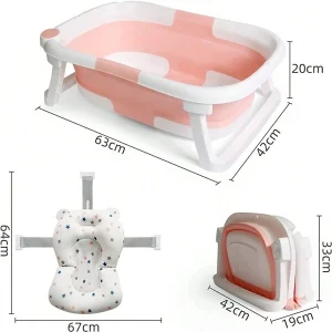 Baby Bath Tub Large Foldable Thermosensitive Bath Set Can Sit And Lie Down Newborn Baby Bath Tub Bath Tub Bath Mat Portable Baby Bath Tub With Temperature Indicator Cushion Bath Pad Coral Pink