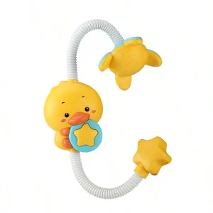 Duck Bath Toys For Toddlers 1-3, Baby Electric Bathtub Water Spray Toy, Infant Fun Bathtime W/ 4 Shower Head Wind Up Swim Duck Yellow