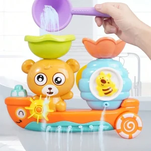 Baby Bath Toy Shower Head, Shower Water Toy Car For Infant Bathing, Spinning Fun Toys Like Bear & Bee Boat, Interactive Toys, Children Gift, Birthday Gift Bear Bathroom Boat (with 1 Spoon)