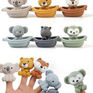 Cartoon Animal Floating Bath Toys, Stackable Boat Animals Finger Puppets, Kids Bath Time Play Accessories Multicolor