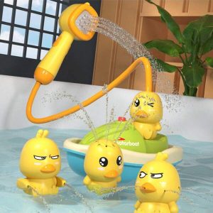 1pc Children's Bath Shower Toy Set/Mini Electric Rotating Water Spraying Yellow Duck, Suitable For Bathroom, Swimming Pool, Parent-Child Bathing (Battery Not Included) Cute Water-spraying Duck